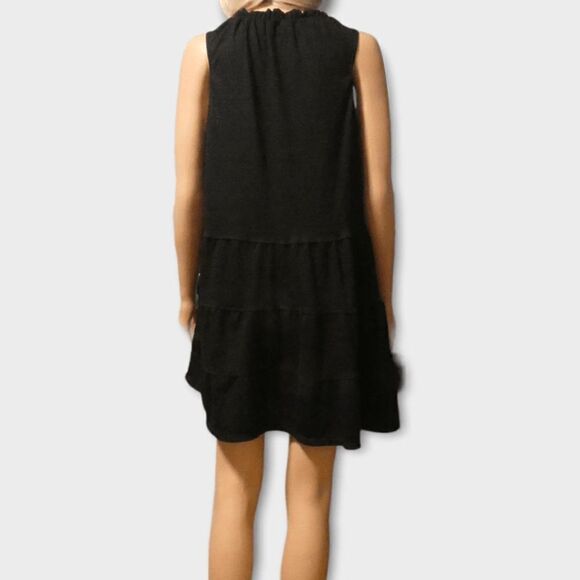 Max Studio Black Ruffle Tassel Mini Dress S Soft Goth Romantic Grunge Minimalist - Picture 3 of 9